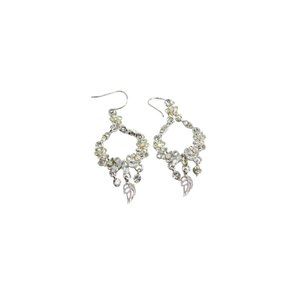 Silvertone Rhinestone Dangle Chandelier Pierced Earrings 88051